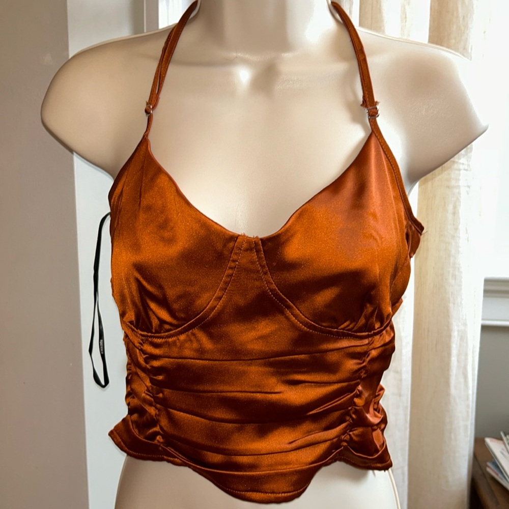 Forever 21 Chestnut Ruched Satin Crisscross Cami